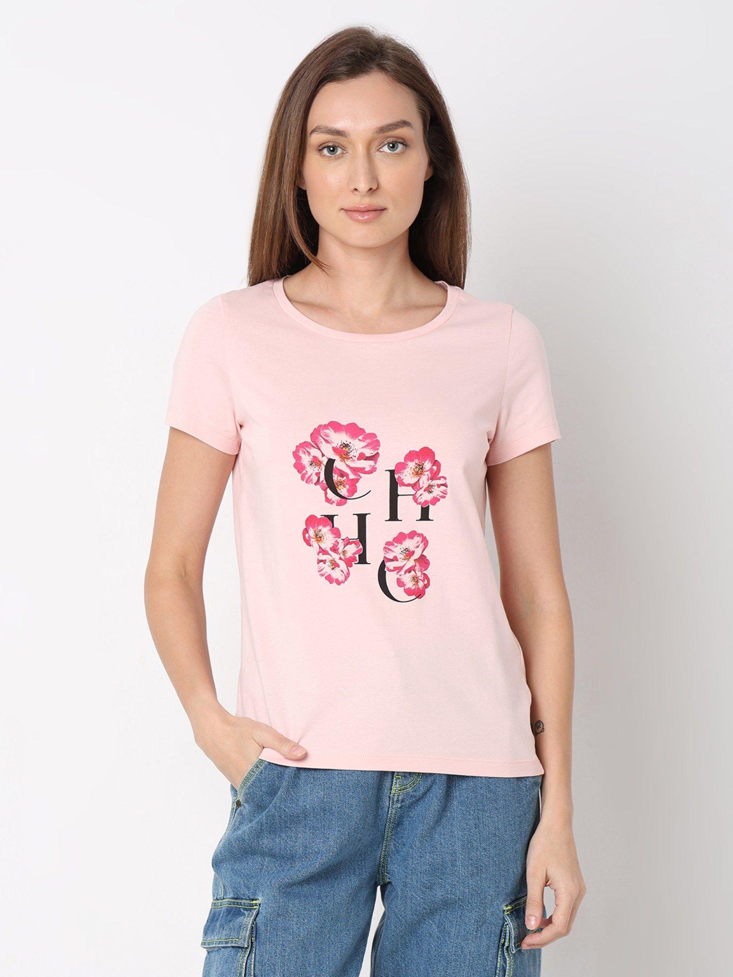 pink floral print t-shirt