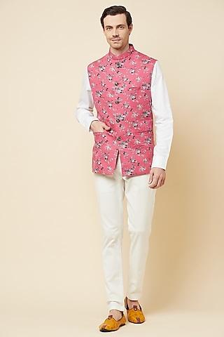 pink floral printed bundi jacket