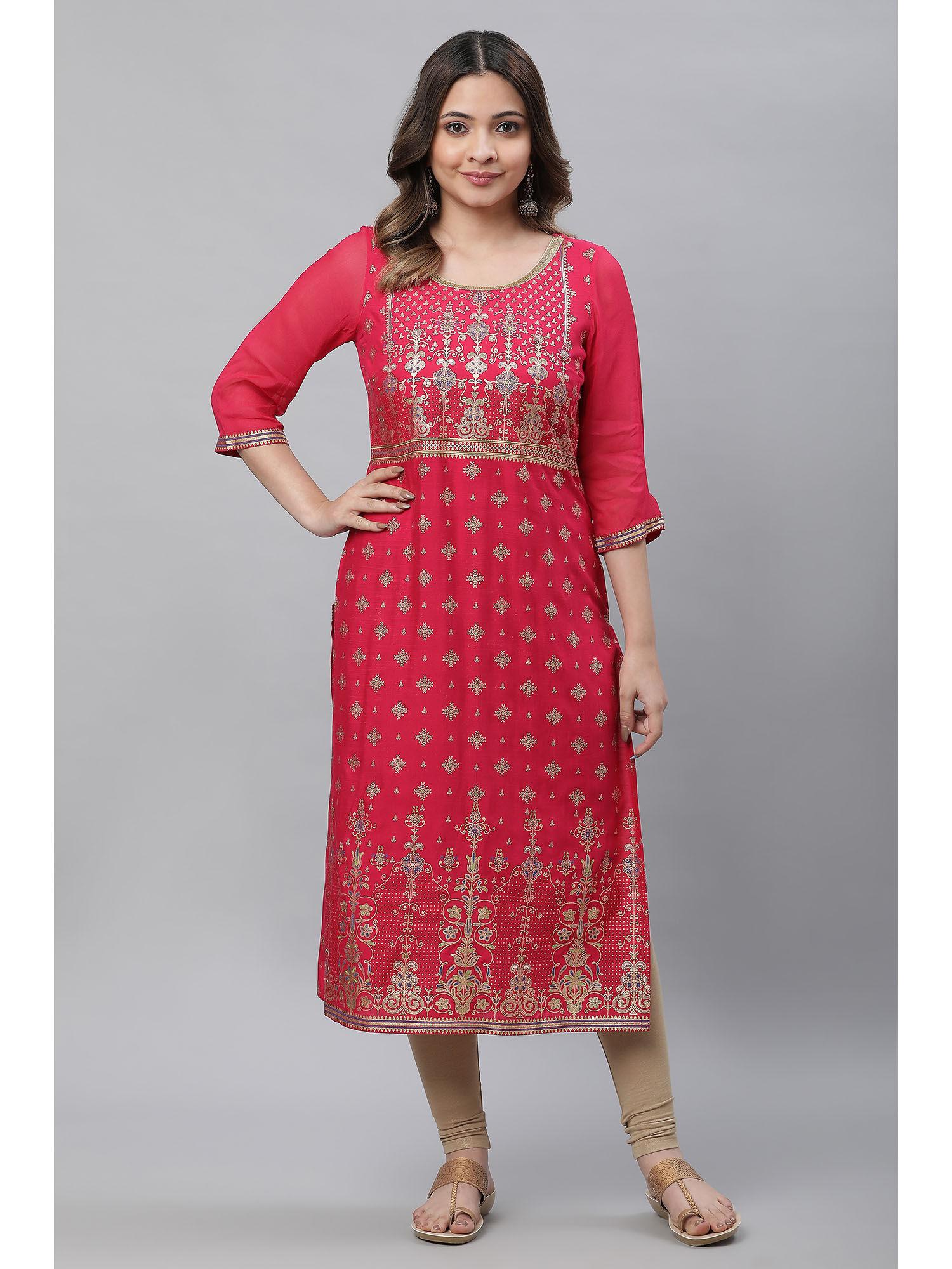 pink floral printed contemporary kurta