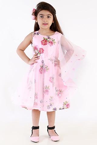 pink floral printed dress for girls