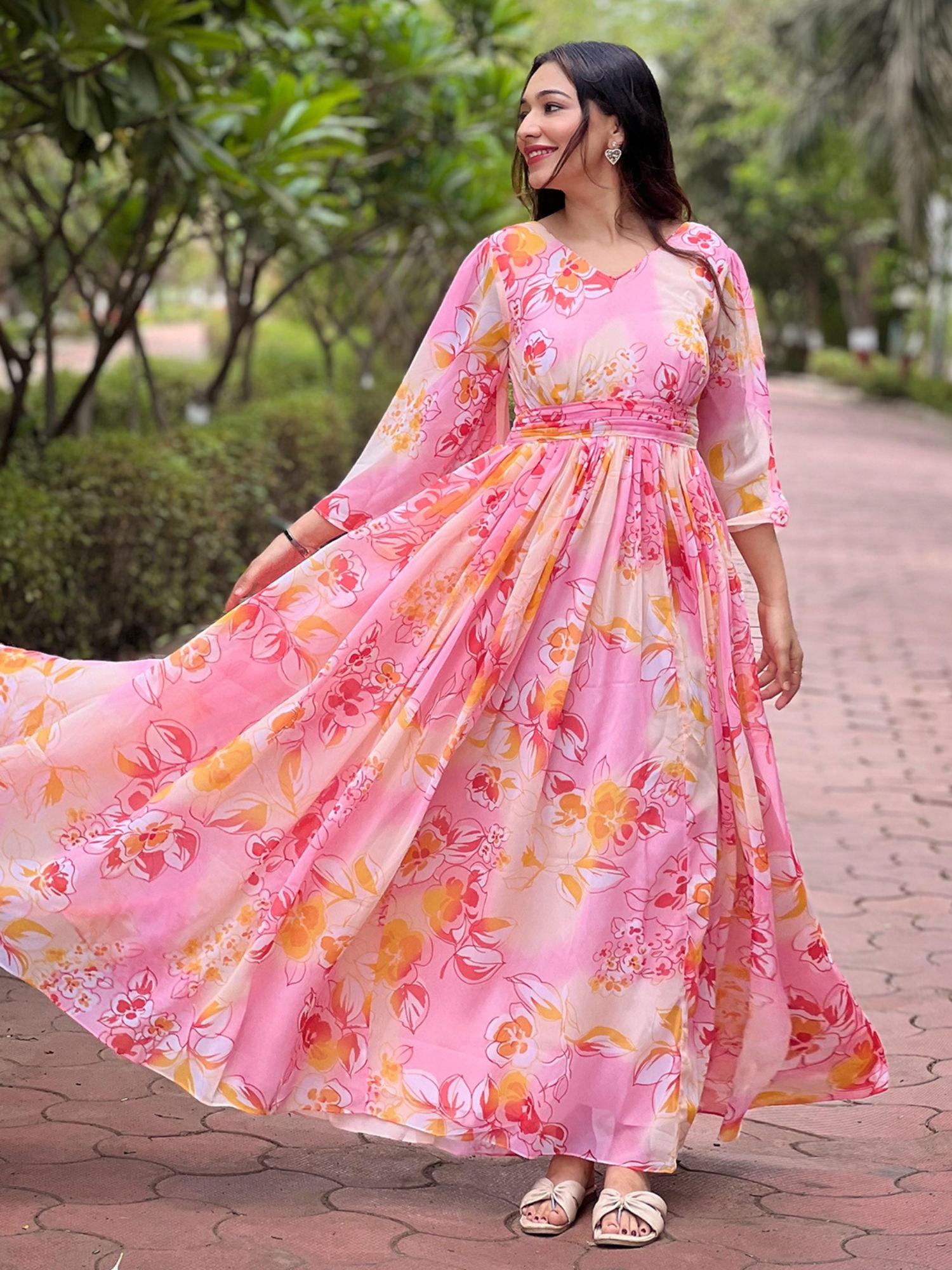 pink floral printed dress