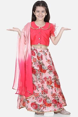 pink floral printed lehenga set for girls