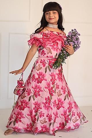 pink floral printed lehenga set for girls