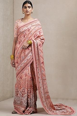 pink floral printed saree