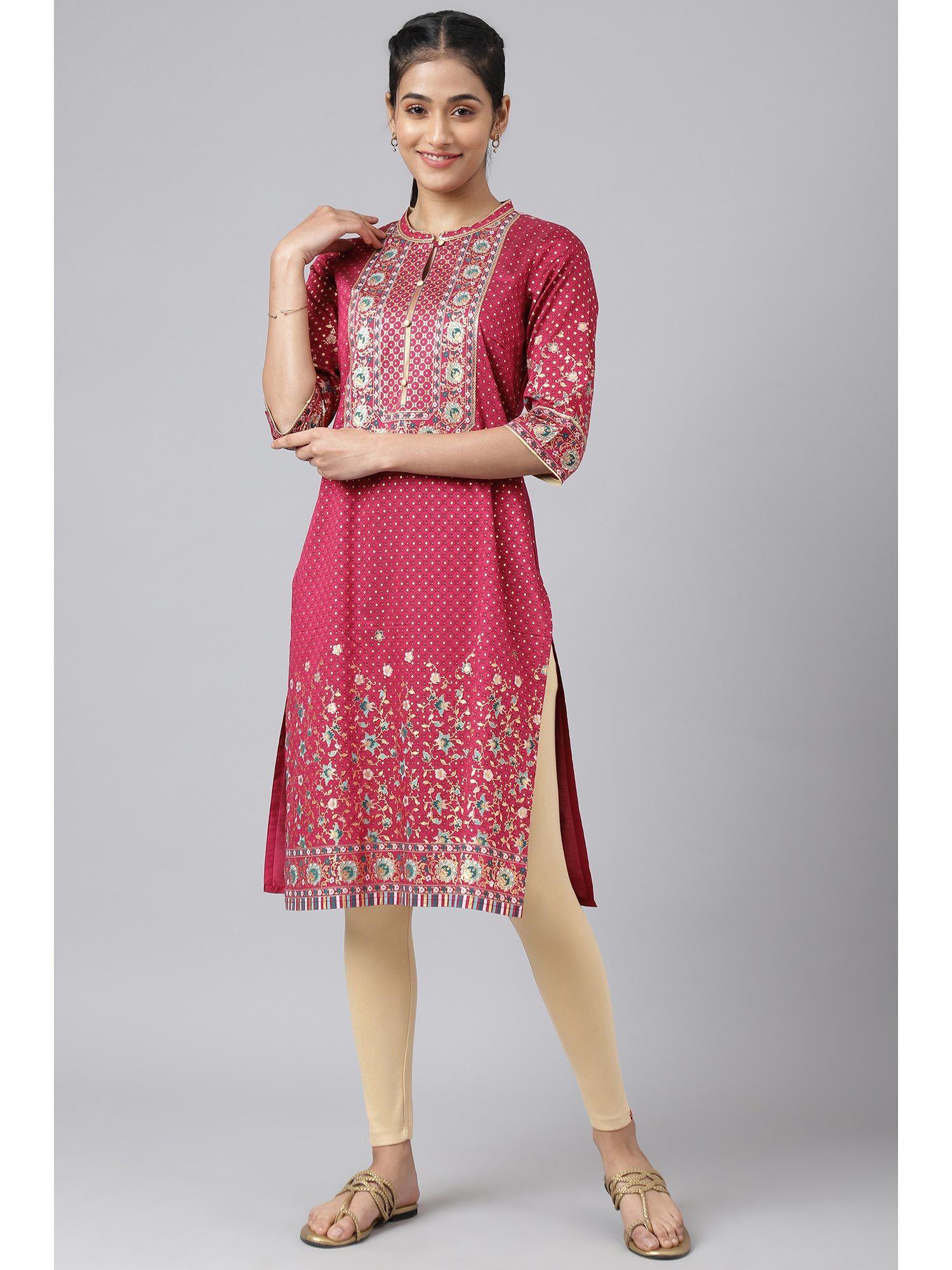 pink floral printed sequined ethnic kurta