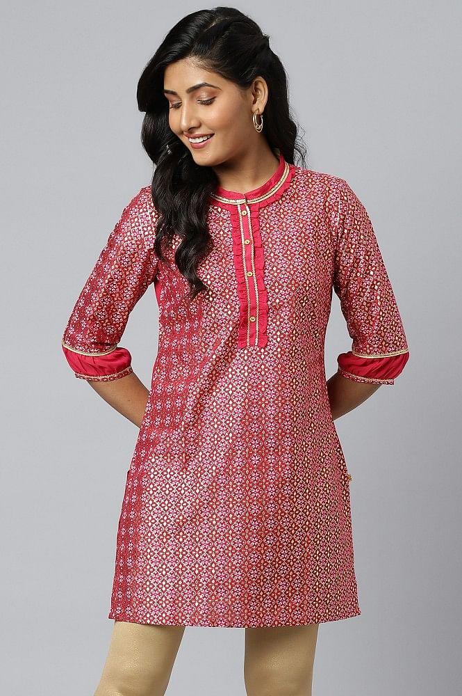 pink floral printed sequined ethnic kurta