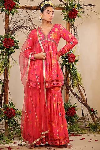 pink floral printed sharara set