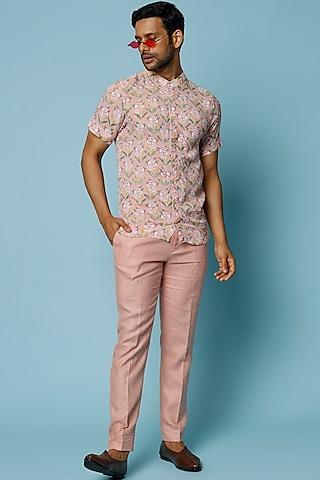 pink floral printed shirt