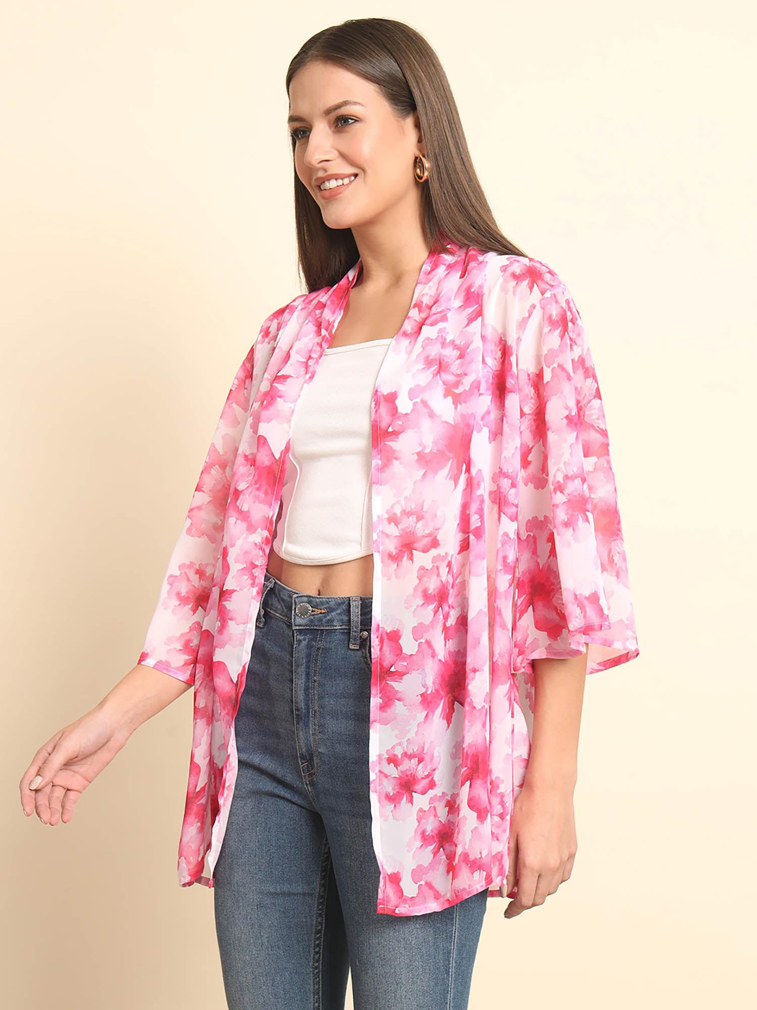 pink floral printed shrug