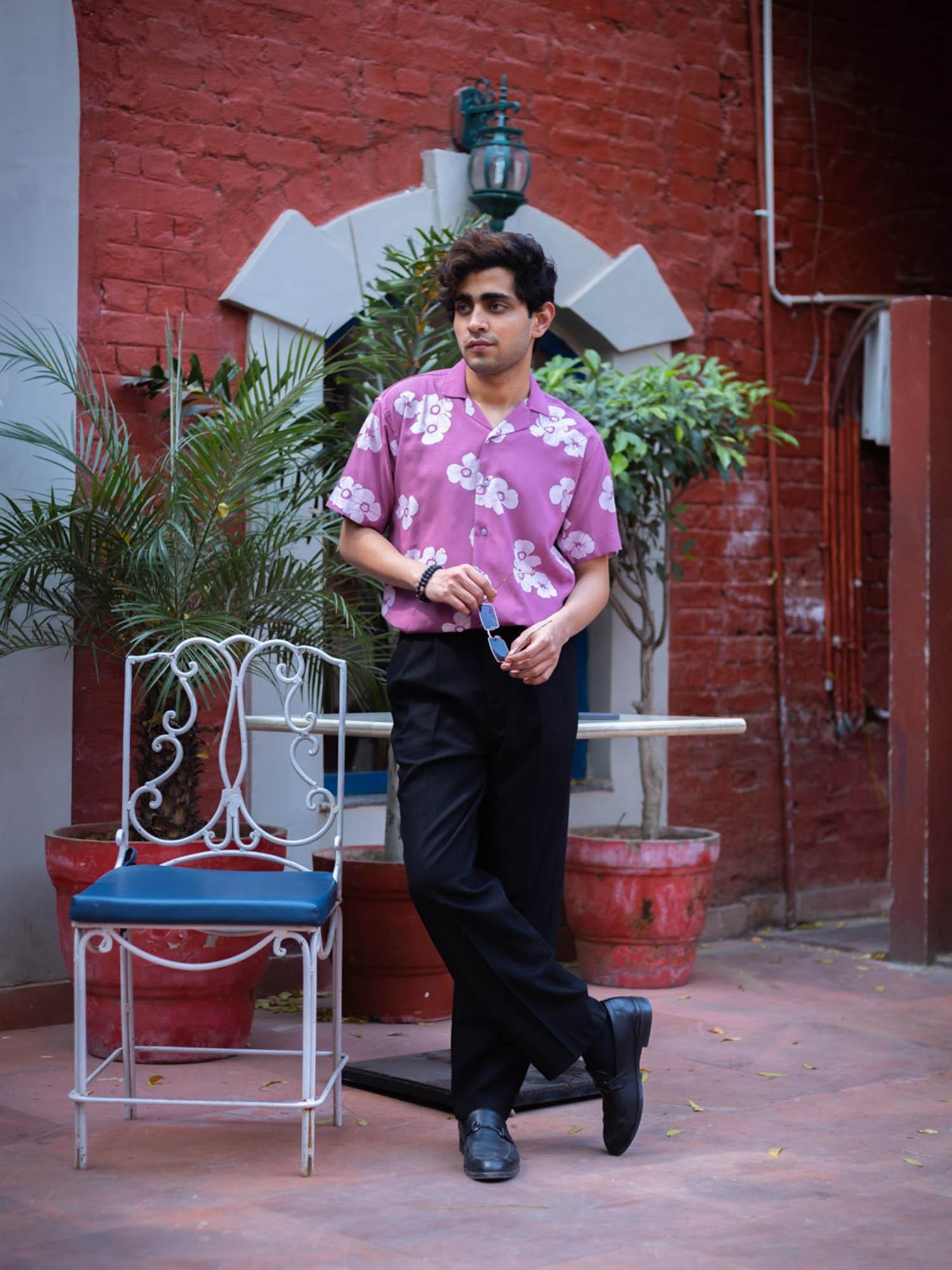 pink floral printed sustainable rayon unisex shirt