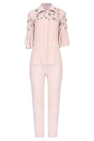 pink floral sequin embellished shirt and pant set/ coordinates