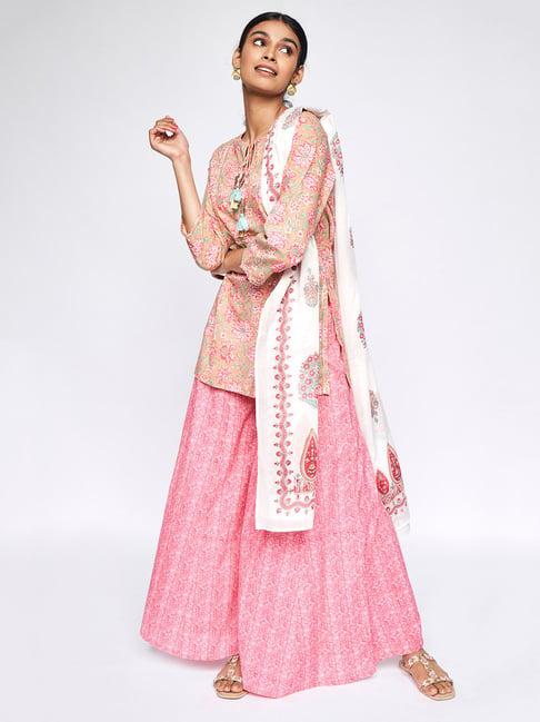 pink floral straight suit