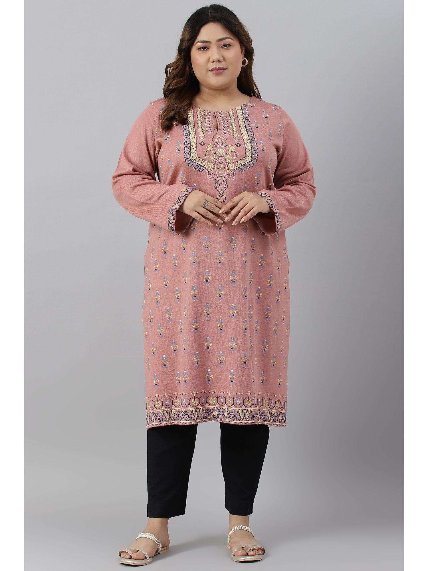 pink floral winter kurta