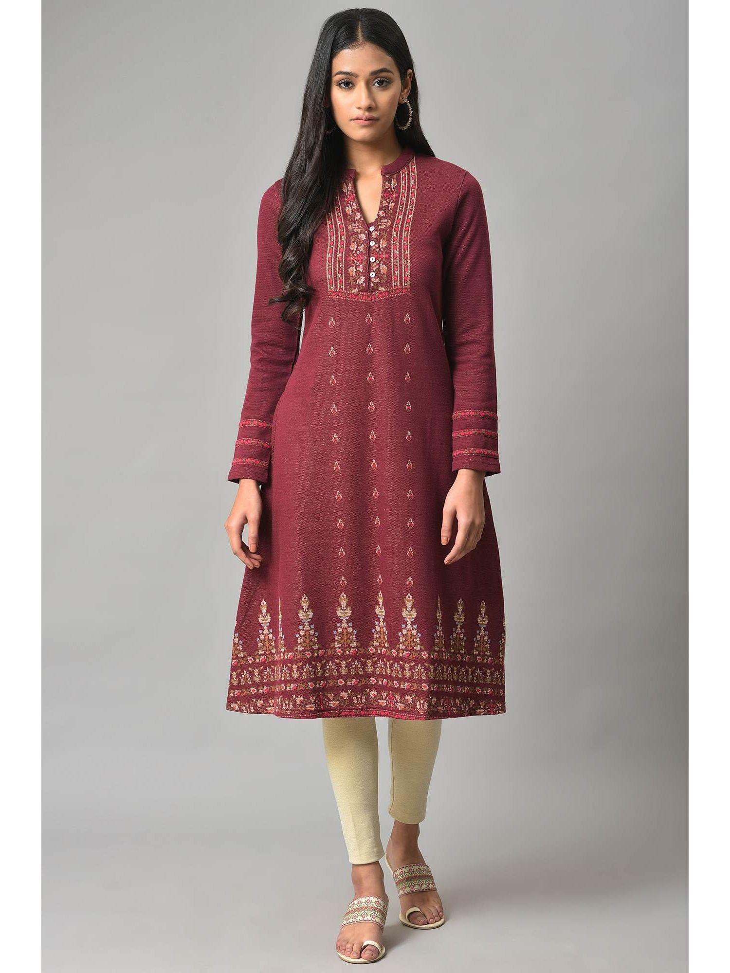 pink floral winter kurta