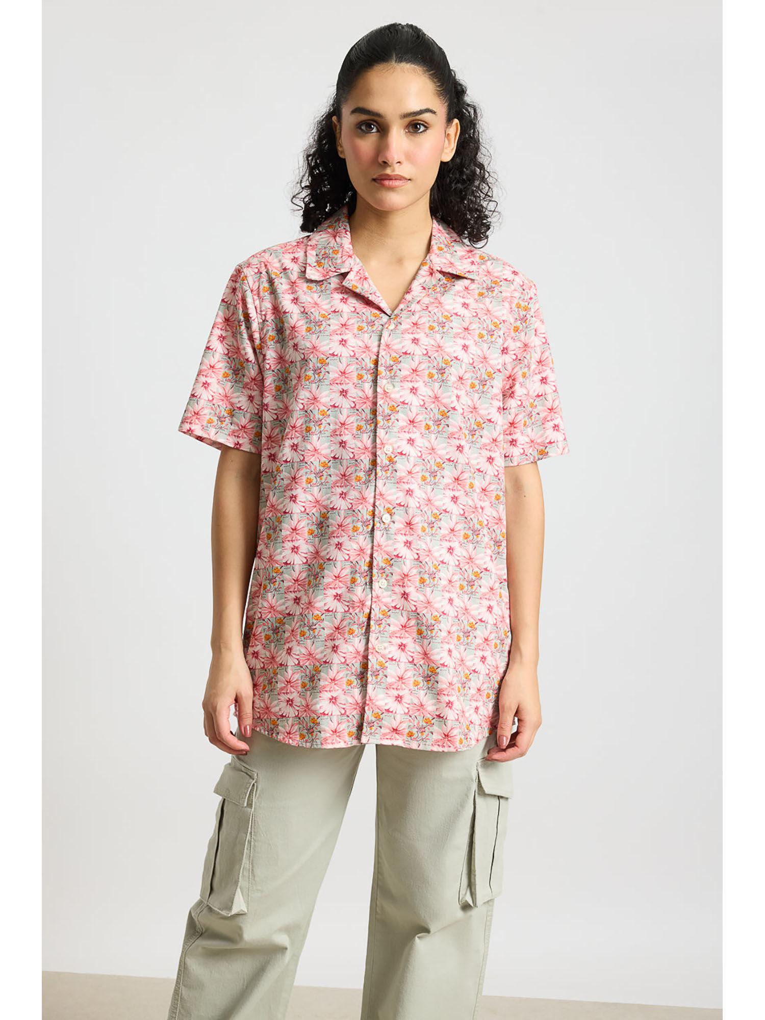 pink flower printed womens shirt