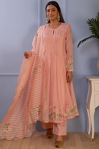 pink foil printed anarkali set