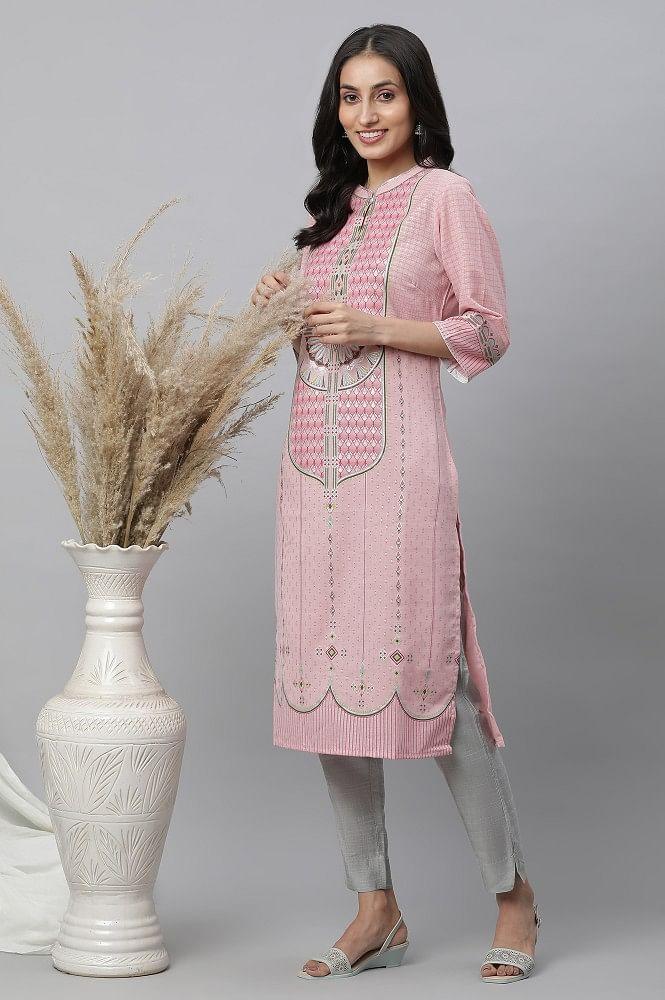 pink foil printed festive kurta