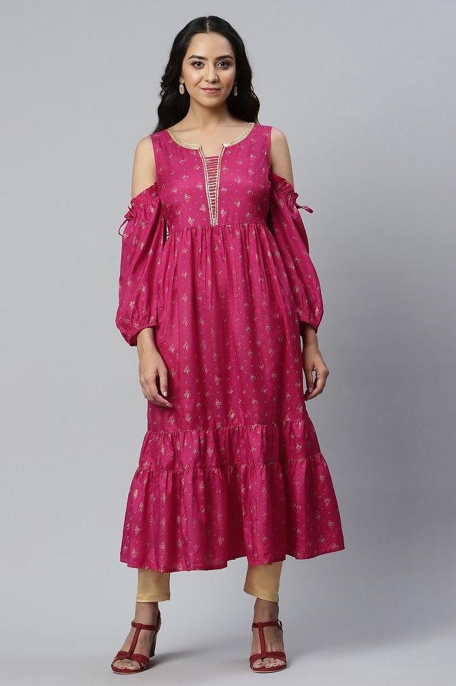 pink foil printed sequined kurta