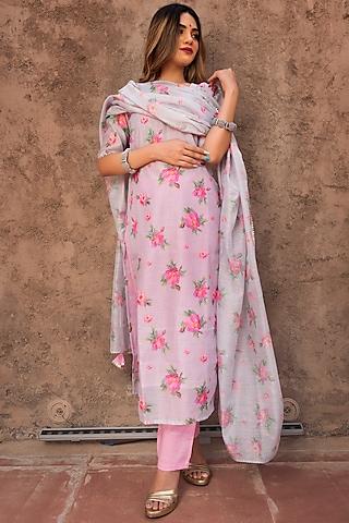 pink foral kurta set