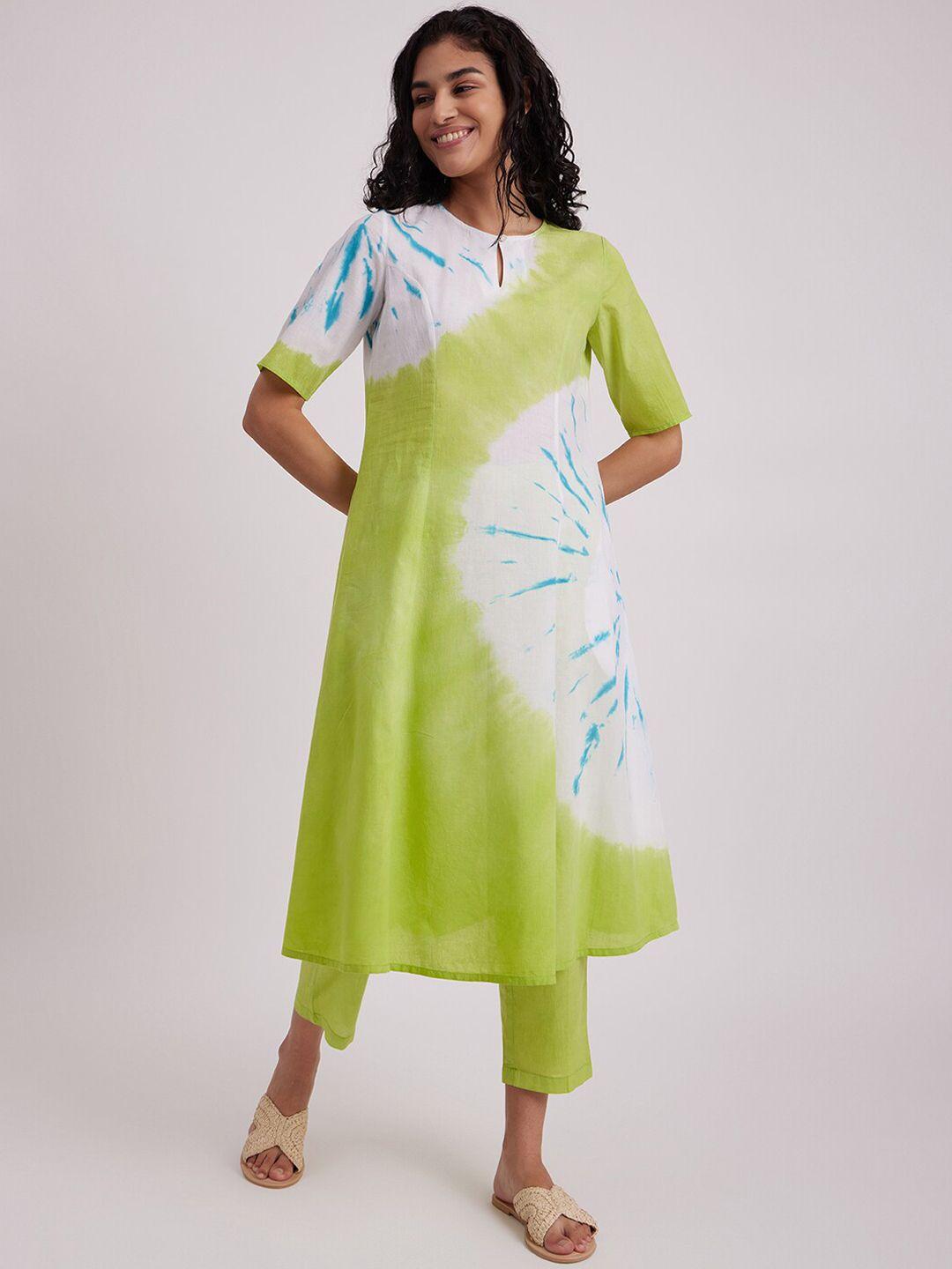 pink fort abstract dyed pure cotton kurta with trousers