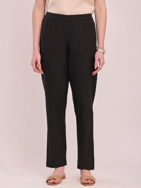 pink fort black cotton relaxed fit pants