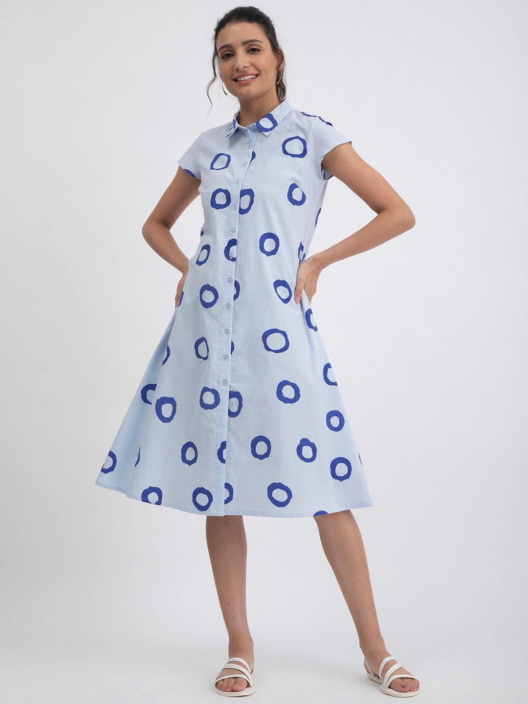 pink fort blue polka dot print fit & flare dress