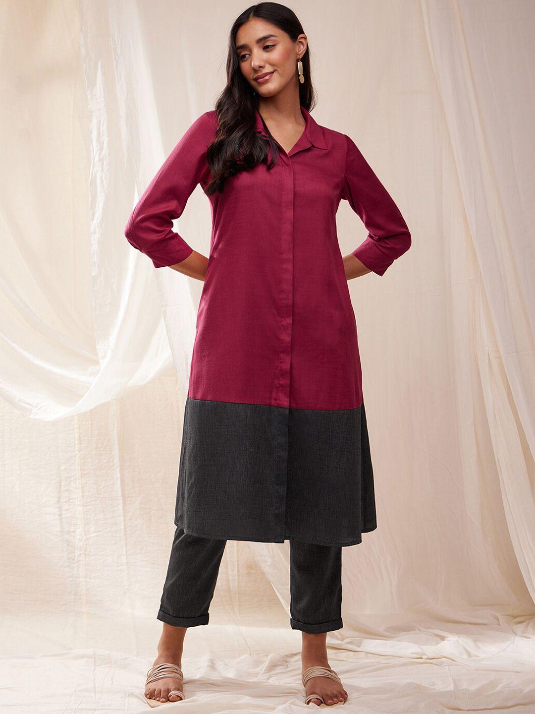 pink fort colourblocked regular kurta with trousers