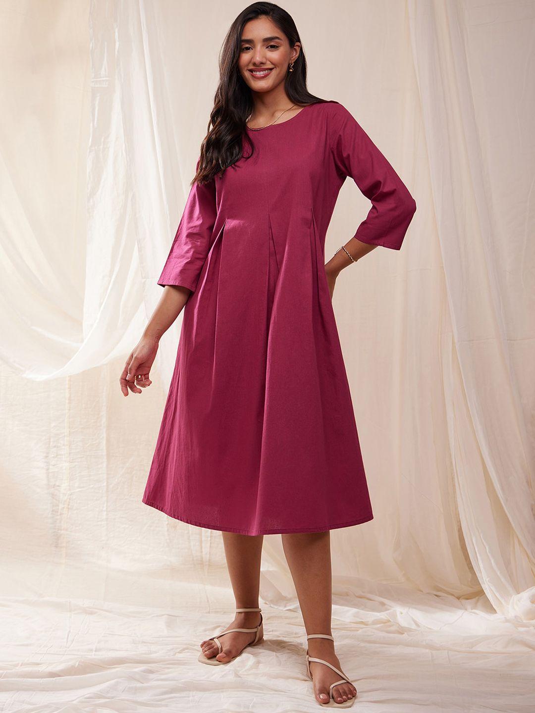 pink fort cotton a-line midi dress