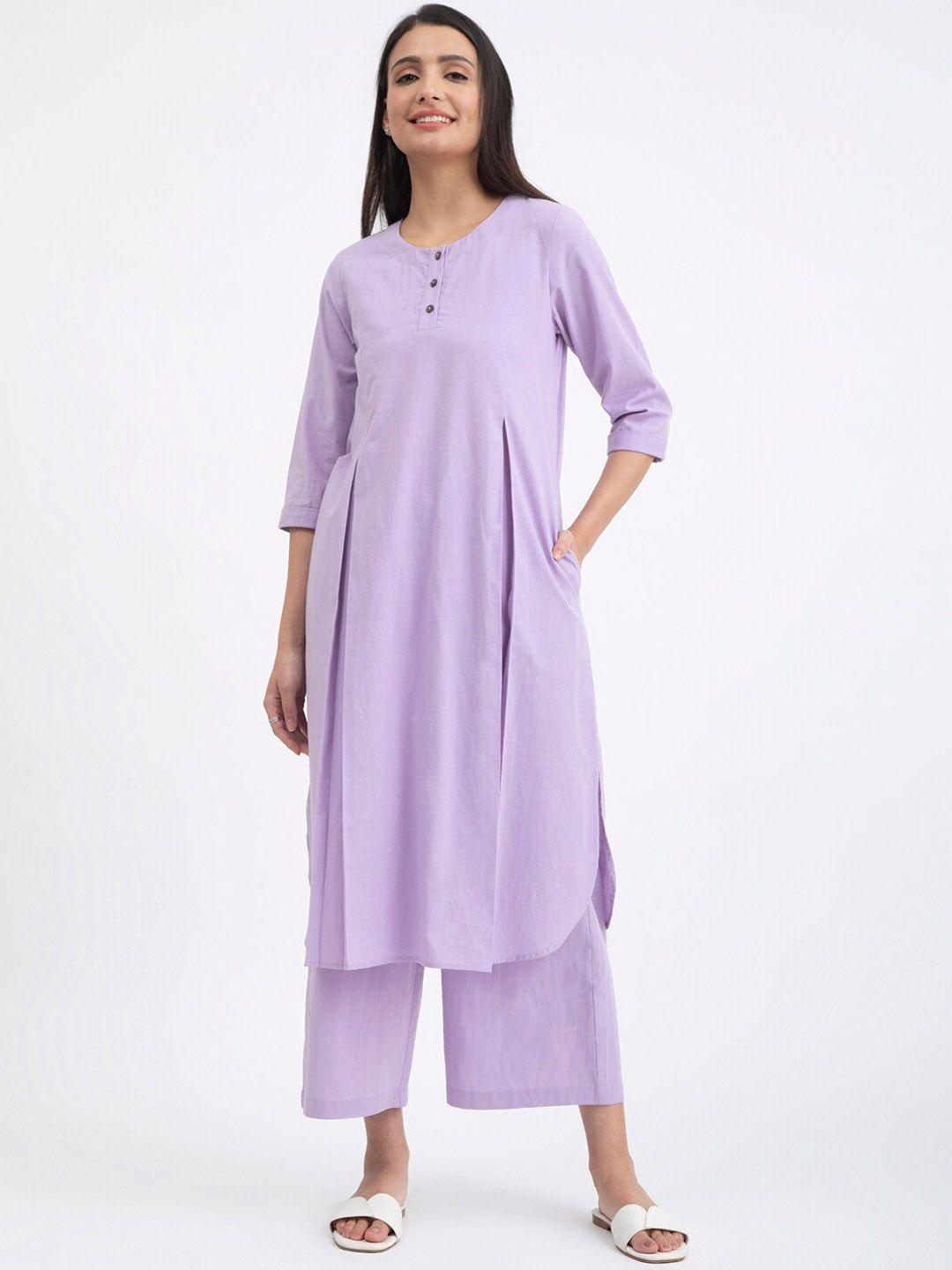 pink fort cotton pleated a-line kurta