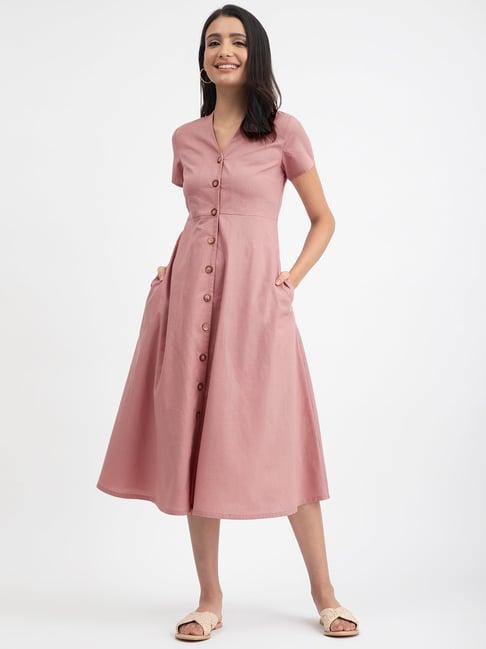 pink fort dusty pink cotton relaxed fit shirt dress