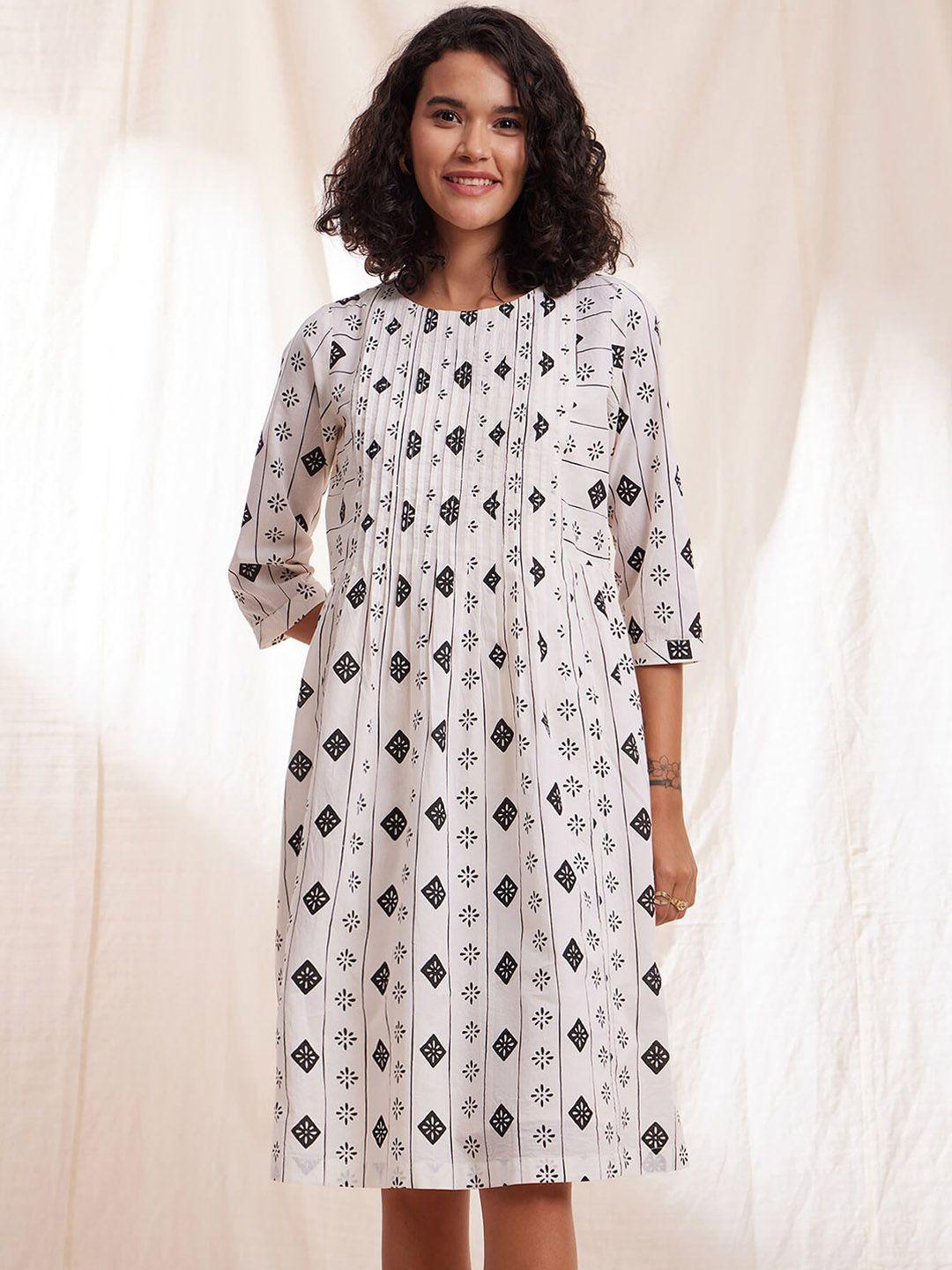 pink fort ethnic motifs printed pure cotton a-line dress