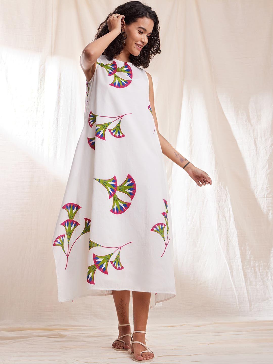 pink fort floral printed a-line cotton dress