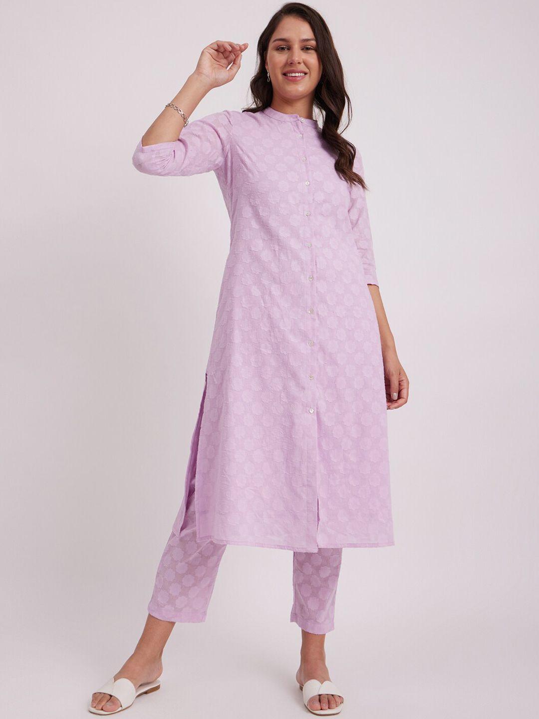 pink fort floral self design pure cotton kurta with trousers