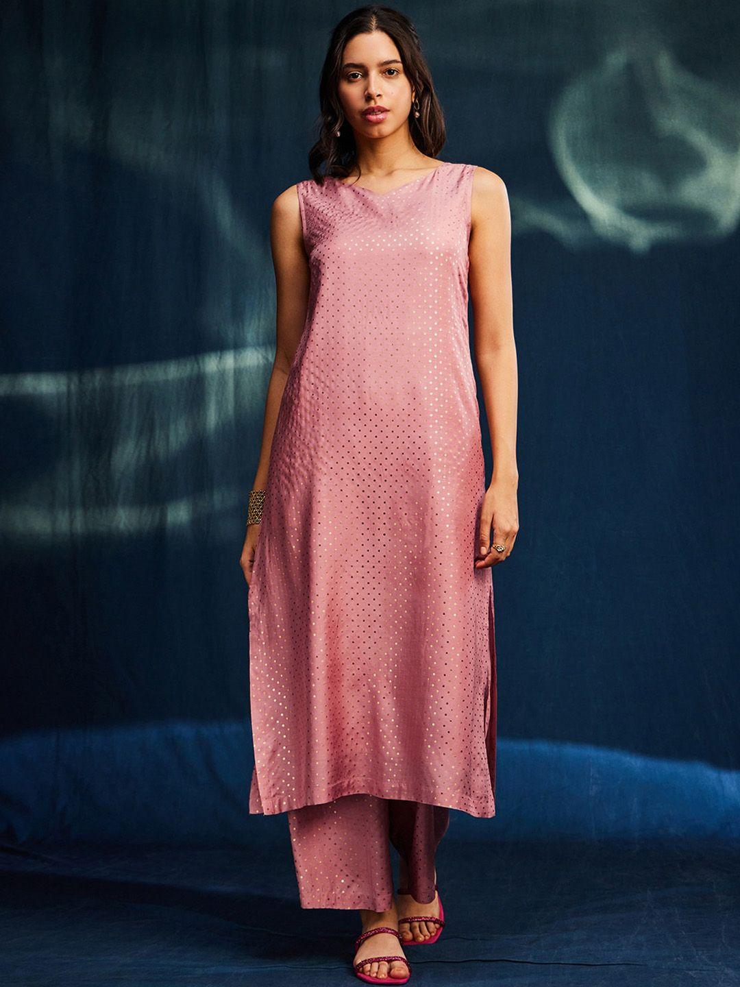 pink fort geometric printed kurta with trousers