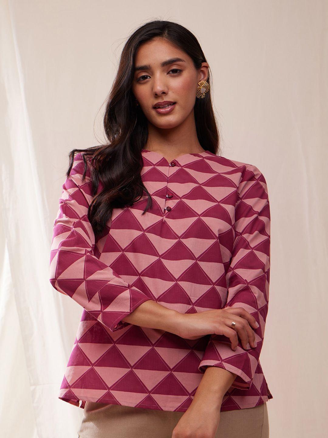 pink fort geometric printed pure cotton top