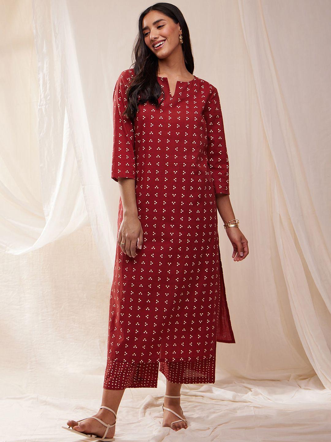 pink fort geometric printed regular kurta with palazzos