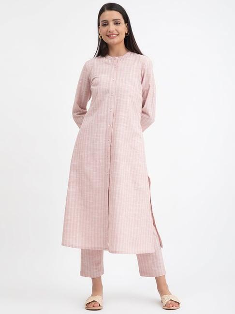 pink fort light pink cotton relaxed fit kurta with pants