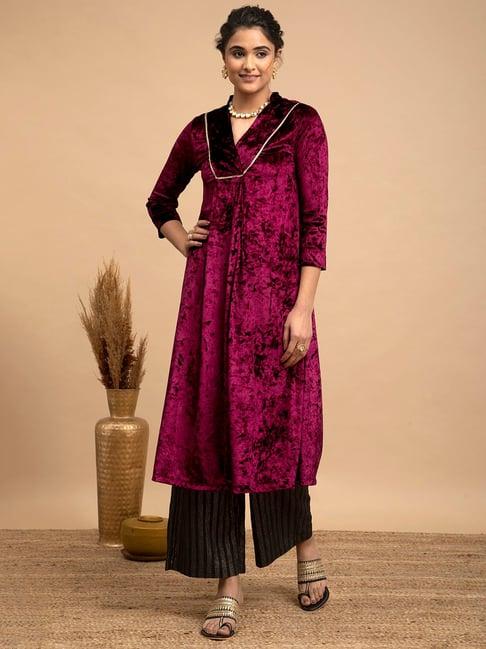 pink fort maroon regular fit kurta