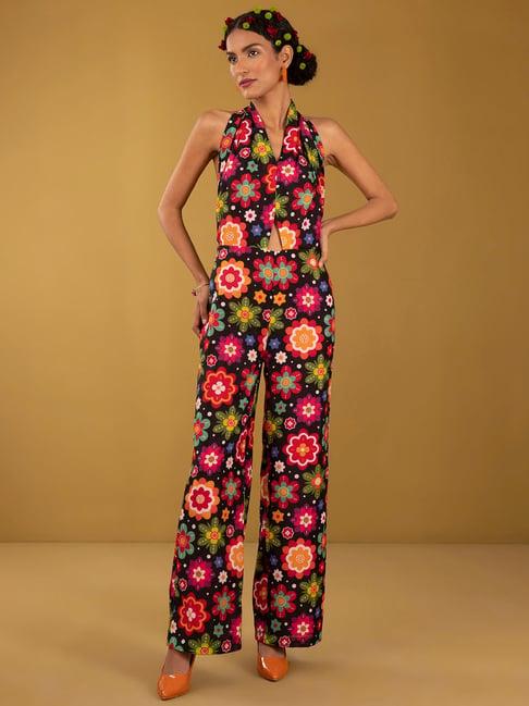 pink fort multicolor floral print jumpsuit