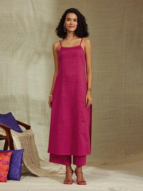 pink fort pink kurta pant set