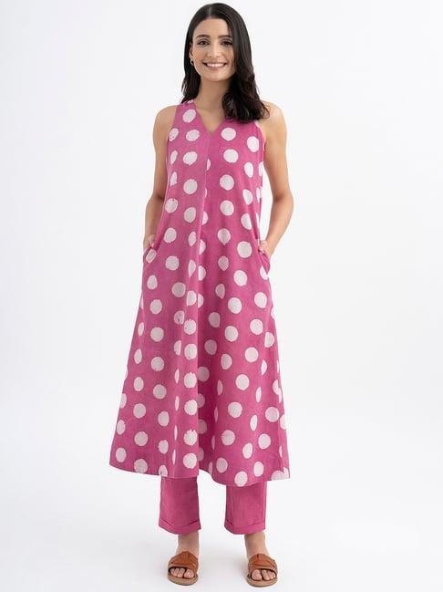 pink fort pink printed kurta pant set