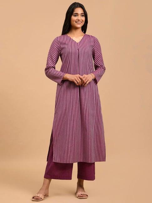 pink fort pink striped kurta & palazzo set