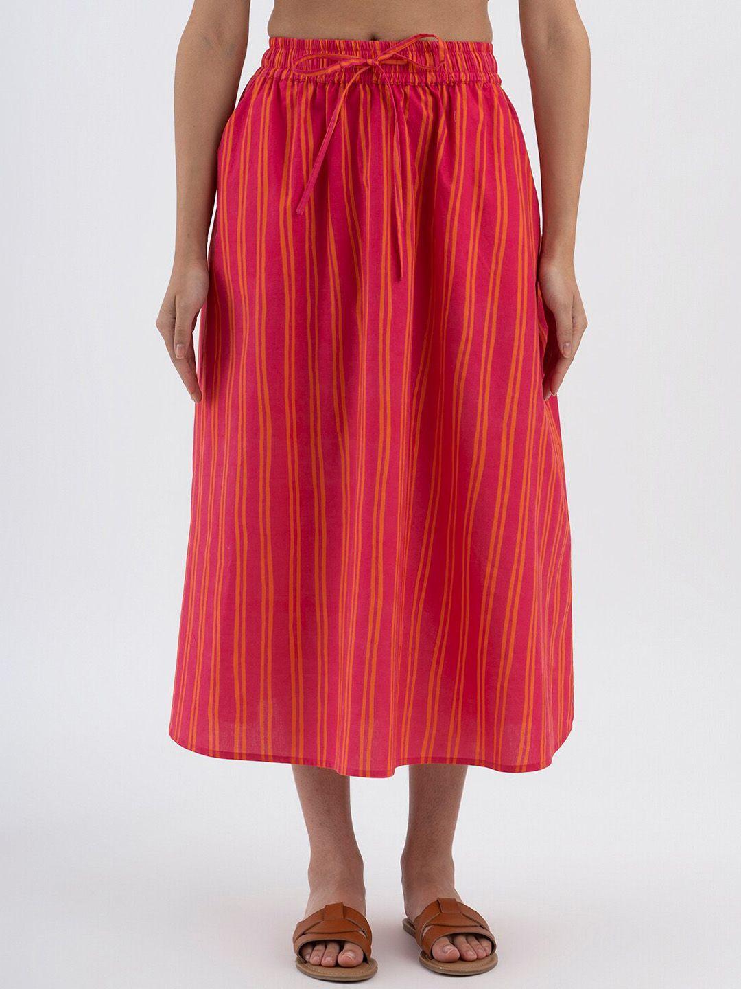 pink fort poplin striped a-line skirt