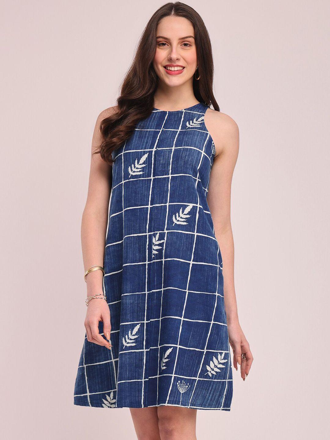 pink fort printed cotton linen a-line ethnic dress