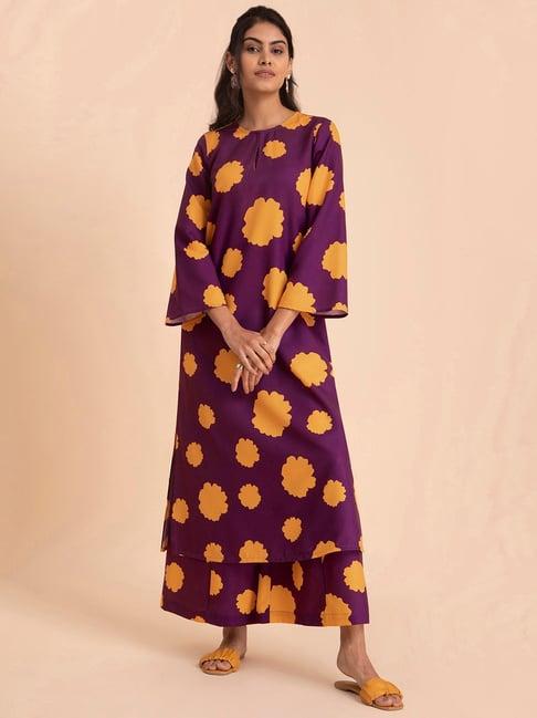 pink fort purple floral kurta & palazzos set