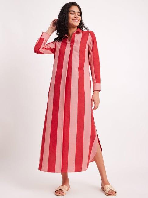 pink fort red & pink cotton striped maxi dress