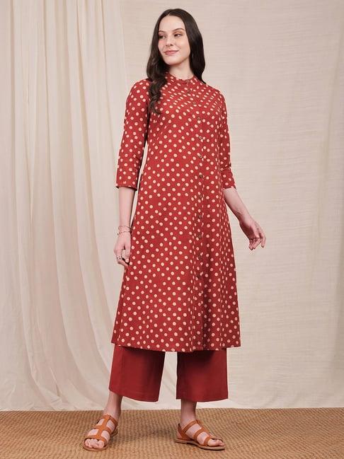 pink fort red cotton polka dot kurta with pants