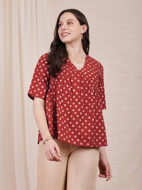 pink fort red cotton printed top