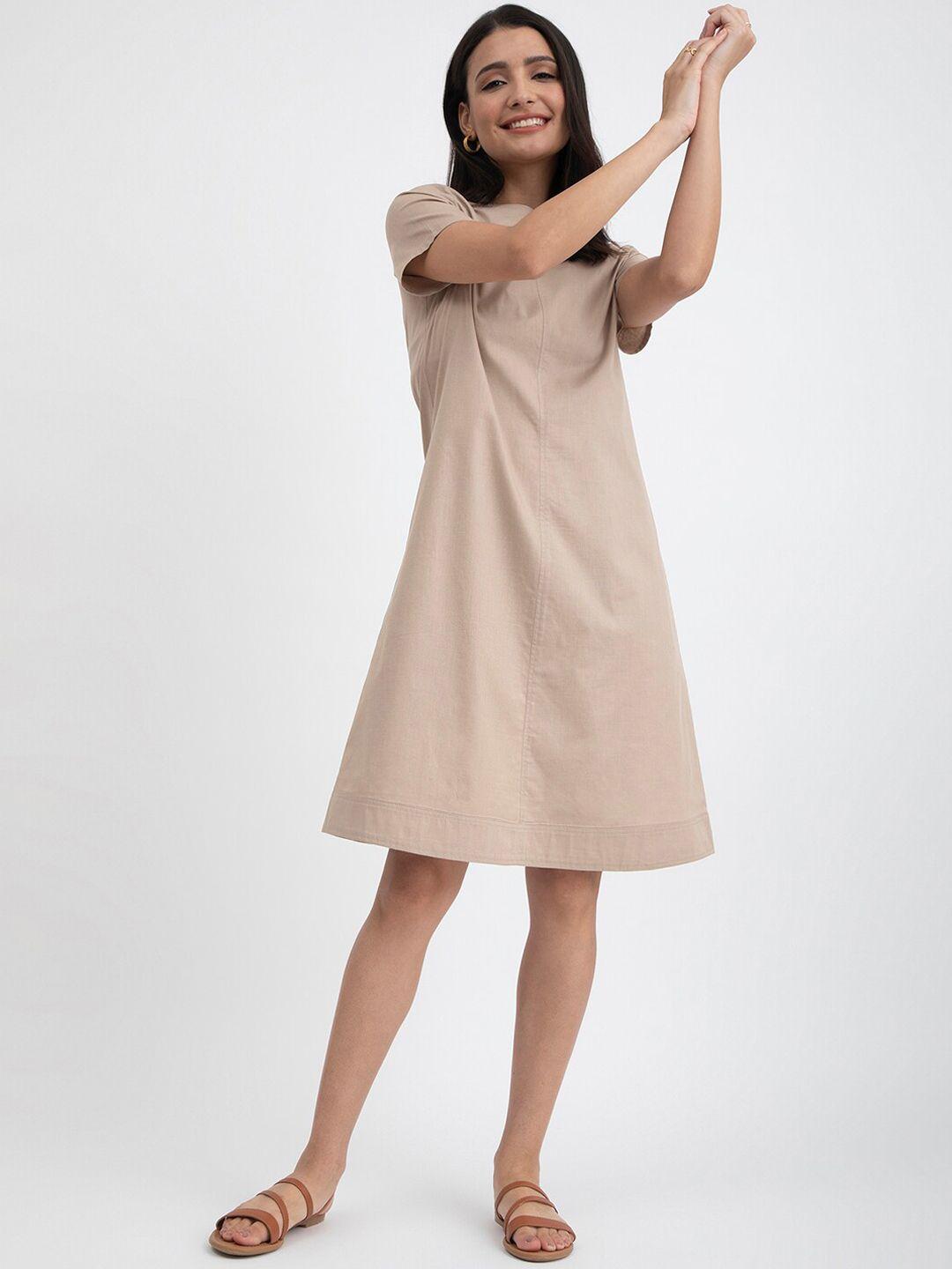 pink fort round neck cotton a-line dress