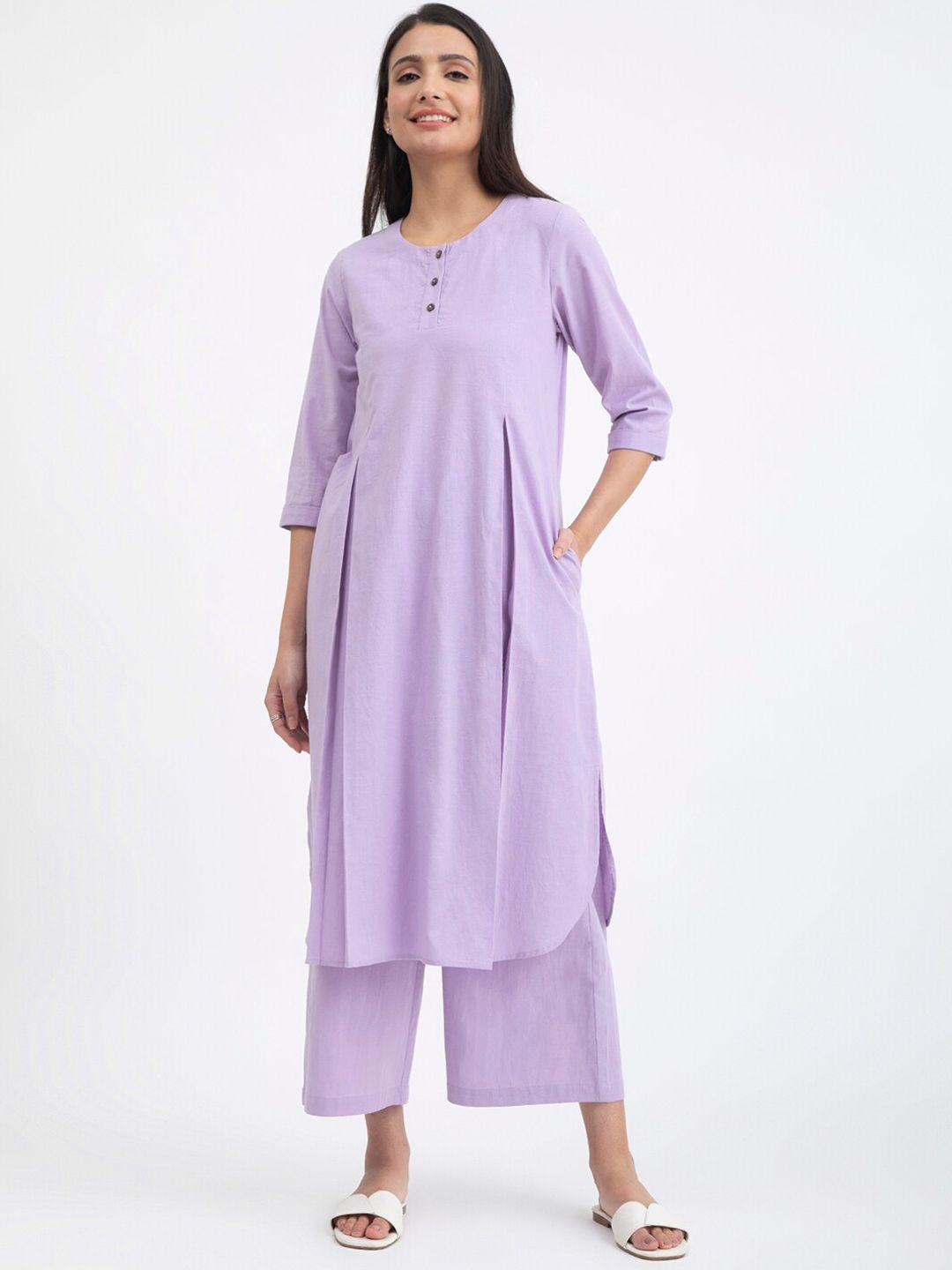 pink fort round neck pure cotton kurta with palazzos